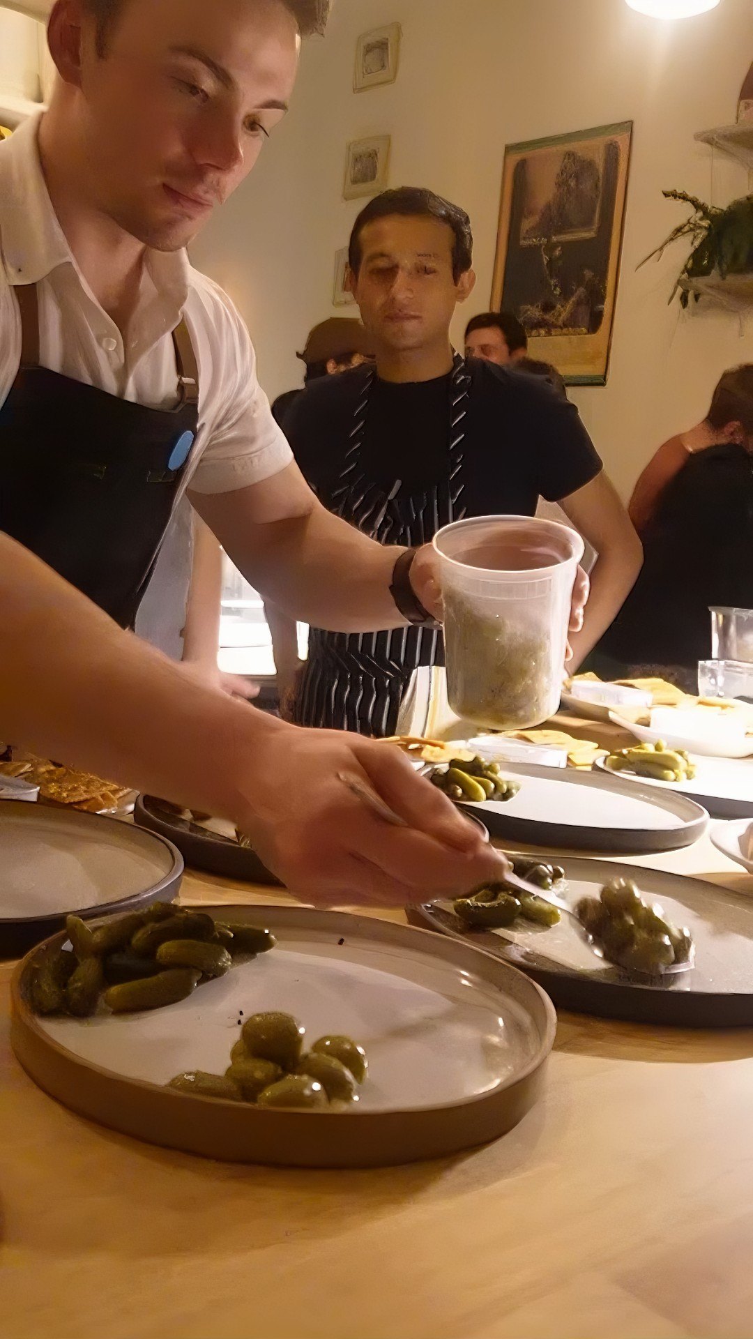 Plating food together before serving