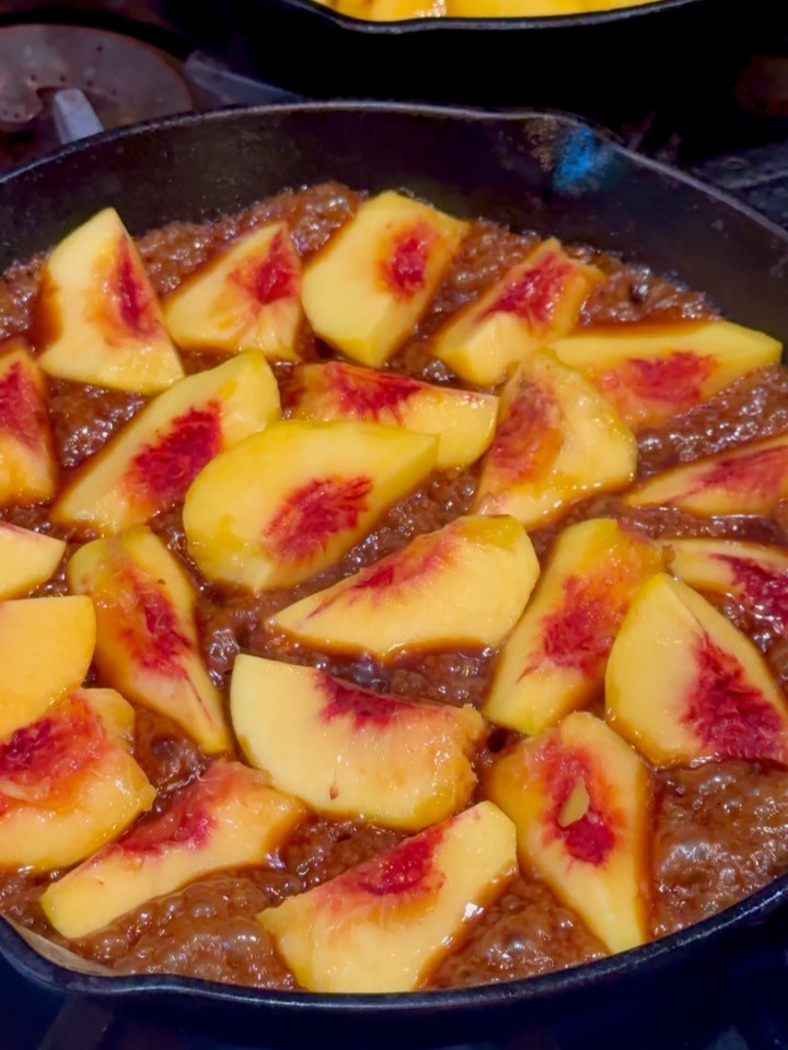 Peaches being prepared for tarte tatin at Blue Mountain Center