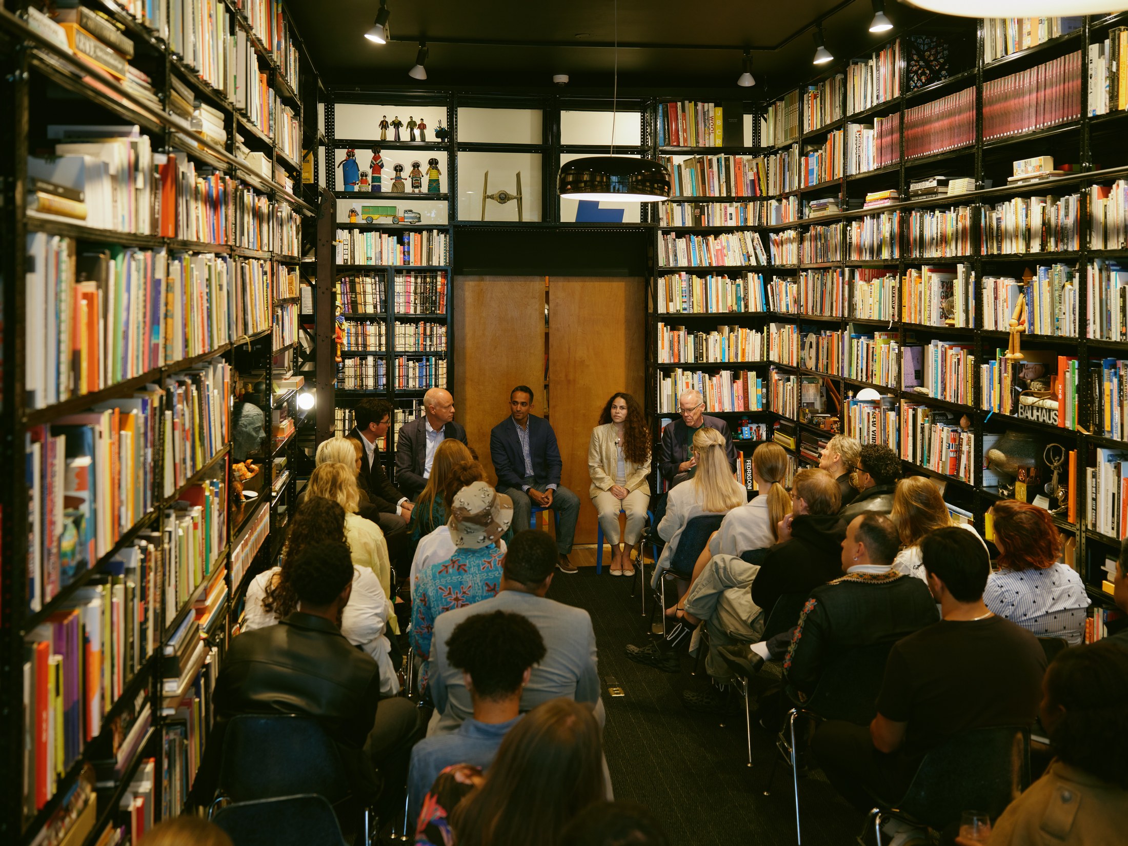 The Resilient Futures panel and audience in the library